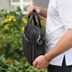 Стильный мужской портфель для ноутбука 40х28х10, кожаная сумочка для документов, мужская деловая сумка для города, черный - изображение 7