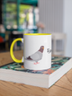 Чашка подарункова керамічна з принтом "Будь як голуб" 330 мл, біла з жовтою ручкою - зображення 3