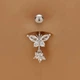 Серьга для пирсинга пупка с белыми камнями цветка и бабочки Liresmina Jewelry нержавеющая сталь 2.7 см - изображение 1