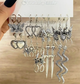 Набор сережек Fashion Jewerly сердца бабочки змеи 9 пар бижутерия в стиле y2k серебристый цвет (SVS) - изображение 1