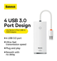 USB-хаб Baseus Lite Series 4-Port USB-A HUB Adapter (USB-A to USB 3.0*4) 25cm White (WKQX030002) - изображение 4