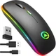 Беспроводная оптическая мышь Koanni Slim LED RGB 1600 DPI перезаряжаемая тихая бескликовая 2.4G черная - изображение 6