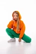 Детский спортивный утепленный костюм Kindamor Warm Autumn Orange для девочки, флис 116 см оранжевый с зеленым - изображение 6