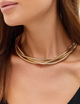 Колье чокер тройное многослойное Fashion Jewerly переплетенные цепи масивное бижутерия золотистый цвет (SVS) - изображение 1