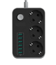 Сетевой удлинитель с выключателем 3 розетки 6 USB 1.6м, фильтр перенапряжения, розетка с USB - изображение 1
