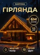 Уличная гирлянда Бахрома 6 метров светодиодная гирлянда штора на улицу 105 LED лампочек гирлянда на улицу от сети белый провод Желтый - изображение 1