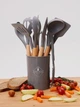 Набір кухонного приладдя із силікону та дерева 12 предметів Kitchen Set з підставкою Сірий - зображення 9