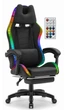Геймерське крісло Hell's HC-1039 LED RGB Чорне тканина з підніжкою (до 130 кг.) - зображення 1