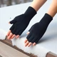 Перчатки женские из плотного трикотажа без палые чёрные 7234_Black - изображение 6