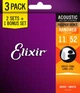 Струны для акустической гитары Elixir 3 Pack 16544 Nanoweb Phosphor Bronze Custom Light Acoustic Guitar Strings 11/52 - изображение 2
