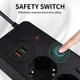Сетевой фильтр BKL-505 на 5 розеток 1 PD20W + 1 QC3.0 1 Type-C + 1 USB,100-250V, 13А, черный - изображение 3