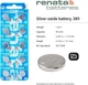 Батарейка SR1130W (389) Renata 1,55V silver oxide (1 бат.) - изображение 2