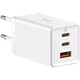 Зарядний пристрій Baseus 2xUSB-C 65W + 1xUSB GaN + cable USB-C to USB-C 100W 1.0m white (CCGP120202) - зображення 1