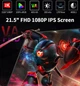 HGFRTEE 21,5-дюймовий портативний ігровий монітор Full HD 1080P 100 Гц 4000:1 контрастність екрану для ПК Xbox PS4 / 5 Switch VA панель - изображение 2