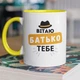 Чашка керамическая подарочная с принтом для папы "Поздравляю тебя Отец" 330 мл для напитков белая с желтой ручкой - изображение 1
