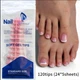 Педикюрные гелевые типсы Mafanails с французским маникюром глянцевые 120 шт розовые с белым френчем (407) - изображение 1