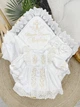 Крестильный набор для маленькой девочки Family Tradition велюровая махра велюр с вышивкой и кружевом белый Варвара-краса - изображение 1