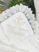 Крыжма для девочки Family Tradition велюровая махра с вышивкой и кружевом 100х100 см белая Таинство Крещения Варвары - изображение 2