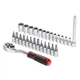 Набір головок 1/4" 4-14 мм, TORX, PH, HEX, FD, подовжувач, рукоятка з храповим механізмом 72 зубця, 28 од., CrV STORM INTERTOOL ET-8018 - изображение 2
