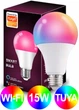 Светодиодная умная лампочка RGB с Wi-Fi Tuya Smart LED A60 E27 2700-6500 K 15W Color/White музыкальная с таймером приложение Android/iOS с дистанционным управлением - изображение 1