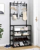 Вішалка для одягу та взуття 2в1 4 полиці 60х26х155 см "Multi-functional shoe and hat rack" металева, чорна - зображення 2