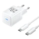 Зарядное устройство Vention USB-C GaN 20W PD3.0/QC3.0/PPS + кабель USB-C - USB-C 1 м Белый (TZ-FEPW0-EU-01) - изображение 1