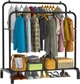 Мобильная напольная вешалка Loft Rack с двумя перекладинами и полкой для обуви 145×110×55 см Черная - изображение 3