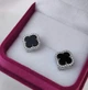 Серебряные серьги в стиле Van Cleef (Ван Клиф) клевер с Ониксом и камушками (ЛК-013631он) - изображение 4