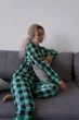 Піжама жіноча фланель в клітинку сорочка і штани чорний XXXL зелений - изображение 8