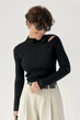 Лонг в рубчик с вырезами на плече цвет черный размер ONE SIZE FL_002901 - изображение 1