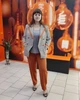 Костюм женский классический брючный пиджак зауженные брюки большой 54 оранжевый с серым - изображение 2