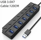 Хаб USB 3.0 на 7 портів концентратор на 7 портів Чорний USB-хаб HUB з вимикачами 1.2 м кабель GL3510 Чорний - зображення 1