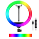 Лампа селфи кольцевая RGB 36 см со штативом 2 м креплениями для телефонов 3 штуки работой от USB регулировкой яркости (482232-Prob) - изображение 2