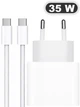 Комплект Зарядний блок для iPhone 15 16 17 Pro Plus Max Швидка зарядка USB-C Мережевий зарядний пристрій 35W Блок живлення Type-C Power Adapter; Кабель плетений 60W для швидкого заряджання айфон 15 16 17 iPad Samsung 90 см LEXEGO BK3560/W1 - зображення 1