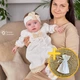 Одежда для крещения девочки с льняным кружевом Мамине Сонечко 62 размер Бантик велюр айвори + мешочек для первой пряди в подарок (арт.11208-1) - изображение 1