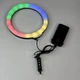 Кольцевая лампа для селфи RGB LED 26 см с держателем для телефона и креплением под штатив, светодиодная лампа по регулировке яркости для фото и видеосъемки, блоггеров, холодный/теплый/RGB свет, MJ26 - изображение 3