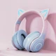 Беспроводные детские наушники PowerMe Kitty с ушками и RGB-подсветкой съемный микрофон Blue - изображение 5