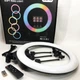 Кільцева LED лампа RGB MJ45 Ring 45 см комплектація адаптер із вбудованим кабелем, тримачі для телефону, пульт - зображення 8