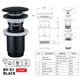 Донний клапан для раковини з переливом ZERIX BV-01 BLACK автоматичний (Click-Clack) (Колір чорний) 1 1/4'' (ZX6016) - изображение 5
