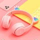 Бездротові Bluetooth навушники накладні з підсвічуванням котячі вушка Cat Miu Star P47 рожеві для дітей - зображення 5
