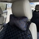 Автоподушка для шиї на підголівник з алькантари Lux прошитий квадратний ромбік Чорний з синьою ниткою - изображение 7