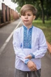 Вишита сорочка для хлопчика 5–12 років, батист, біла, довгий рукав, натуральна вишивка , 152, Білий з синім - зображення 1