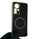 Чехол для Xiaomi 12T глянцевый с защитой камеры с золотой окантовкой с кольцом MagSafe черный - изображение 1