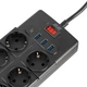 Подовжувач мережевий 2E 3м, 10xТипF, 16A, 3xUSB-A, 1xUSB-C, фільтр, чорний - зображення 4