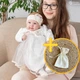 Костюм для крещения девочки с бежевой вышивкой Мамине Сонечко 56 размер Мамин цветочек велюр айвори + мешочек для локона у подарок (арт. 11223) - изображение 1