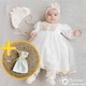 Костюм для крещения девочки с бежевой вышивкой Мамине Сонечко 56 размер "Мамин цветочек" лен айвори + мешочек для локона в подарок ( арт.111145-1) - изображение 1