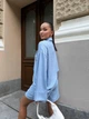 Женский летний льняной костюм рубашка оверсайз и свободные шорты на резинке голубой 42/44 - изображение 4