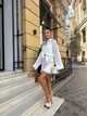 Женский летний льняной костюм рубашка оверсайз и свободные шорты на резинке белый 42/44 - изображение 3