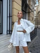 Женский летний льняной костюм рубашка оверсайз и свободные шорты на резинке белый 42/44 - изображение 10