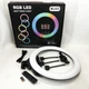 Кільцева LED лампа RGB MJ45 Ring 45 см комплектація адаптер із вбудованим кабелем, тримачі для телефону, пульт - зображення 9
